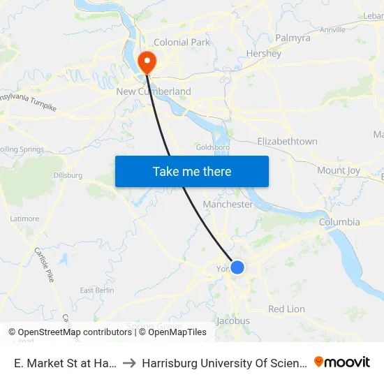 E. Market St at Harrison St Ob. to Harrisburg University Of Science And Technology map