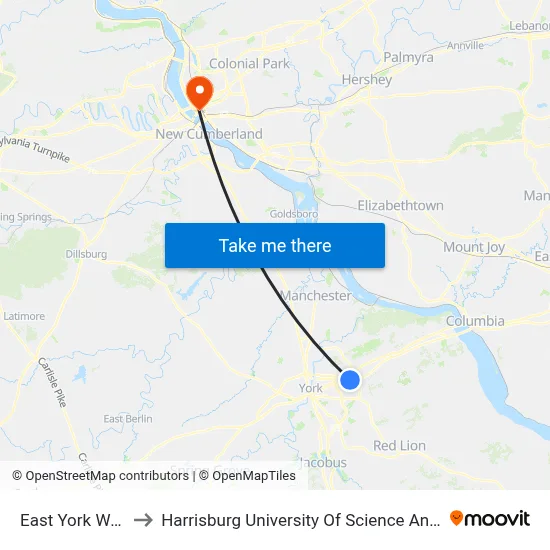 East York Walmart to Harrisburg University Of Science And Technology map