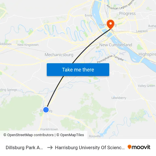 Dillsburg Park And Ride Nb. to Harrisburg University Of Science And Technology map