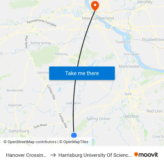 Hanover Crossing - Walmart to Harrisburg University Of Science And Technology map