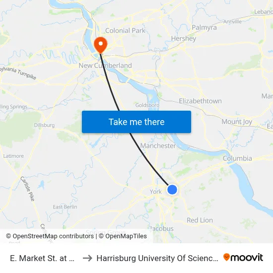 E. Market St. at Royal St. Ib. to Harrisburg University Of Science And Technology map