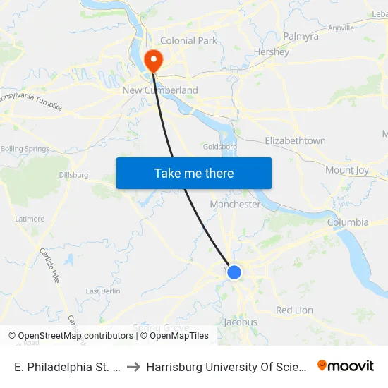 E. Philadelphia St. at Pine St. Ib. to Harrisburg University Of Science And Technology map