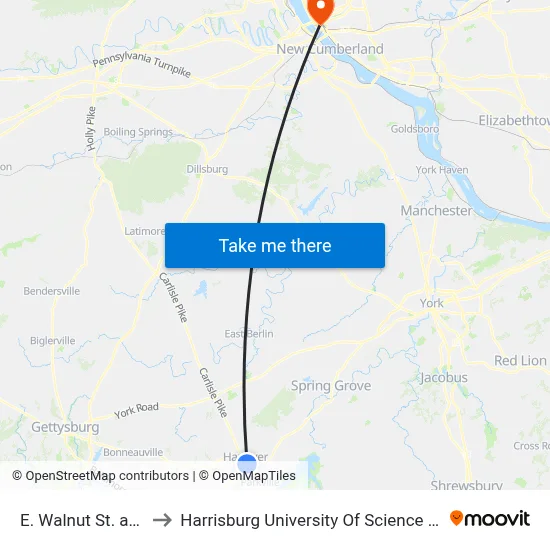 E. Walnut St. at York St. to Harrisburg University Of Science And Technology map