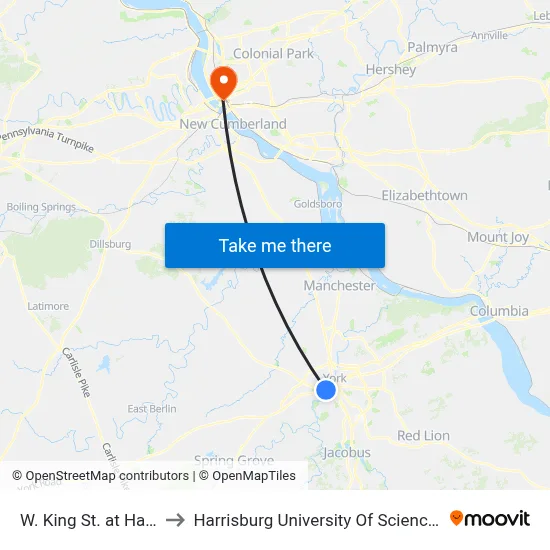 W. King St. at Hartley St. Ib. to Harrisburg University Of Science And Technology map