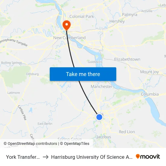York Transfer Center to Harrisburg University Of Science And Technology map