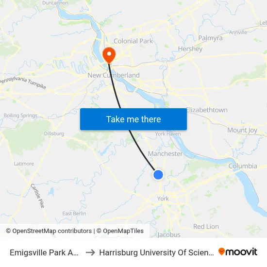 Emigsville Park And Ride (83n) to Harrisburg University Of Science And Technology map