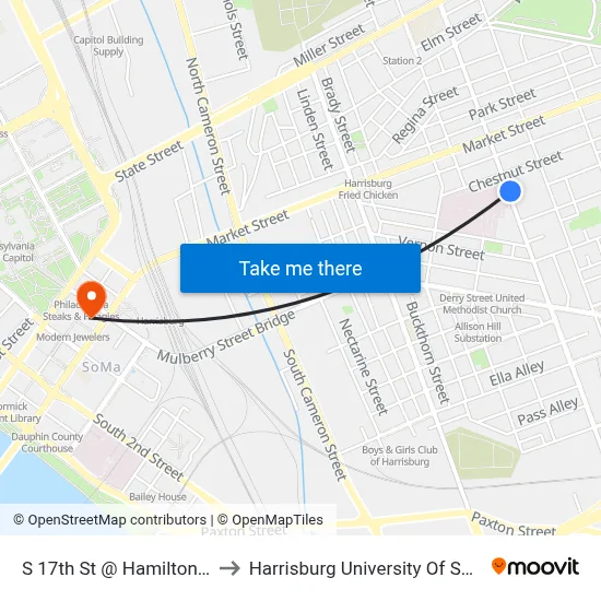 S 17th St @ Hamilton Health Centre Wb to Harrisburg University Of Science And Technology map