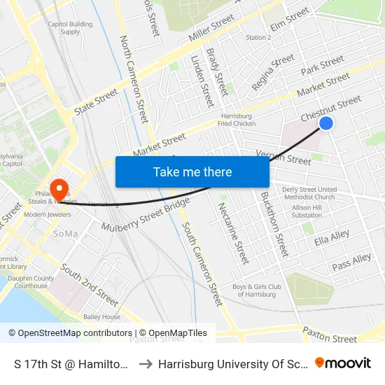 S 17th St @ Hamilton Health Centre Eb to Harrisburg University Of Science And Technology map