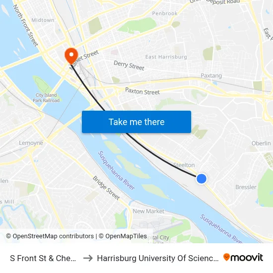 S Front St & Chestnut St Wb to Harrisburg University Of Science And Technology map
