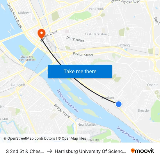 S 2nd St & Chestnut St Eb to Harrisburg University Of Science And Technology map