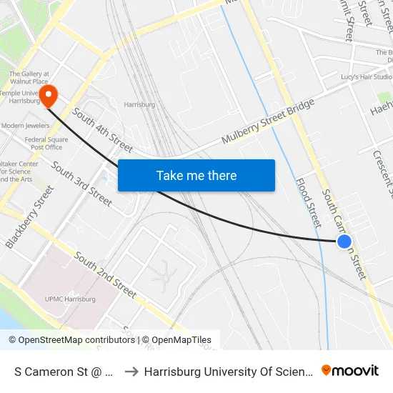 S Cameron St @ Family Dollar to Harrisburg University Of Science And Technology map