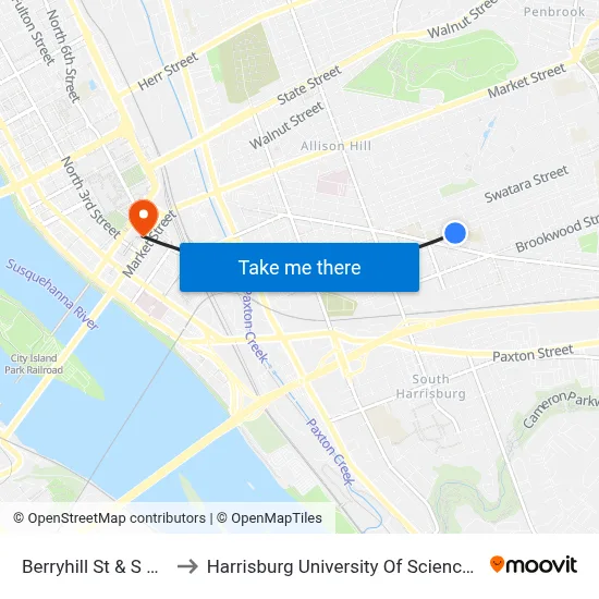 Berryhill St & S 20th St Wb to Harrisburg University Of Science And Technology map