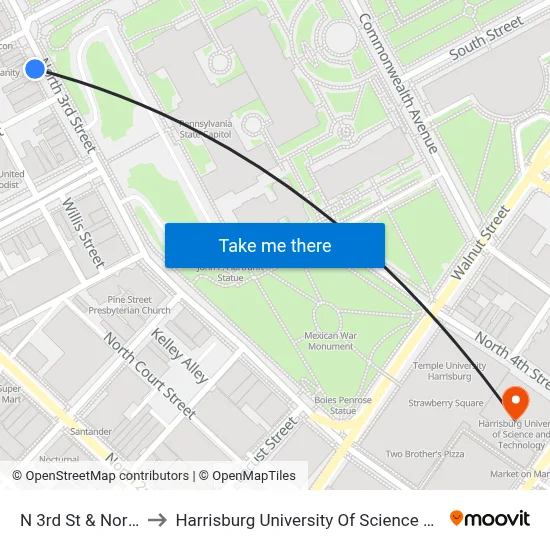 N 3rd St & North St Sb to Harrisburg University Of Science And Technology map
