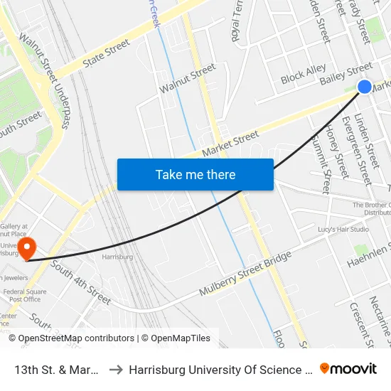13th St. & Market St. Sb to Harrisburg University Of Science And Technology map