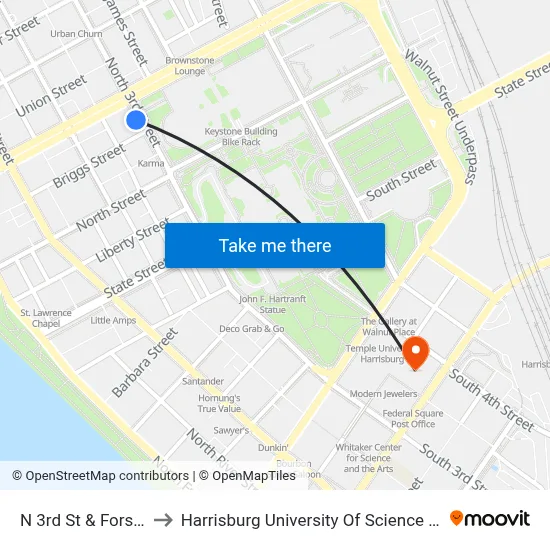 N 3rd St & Forster St Sb to Harrisburg University Of Science And Technology map