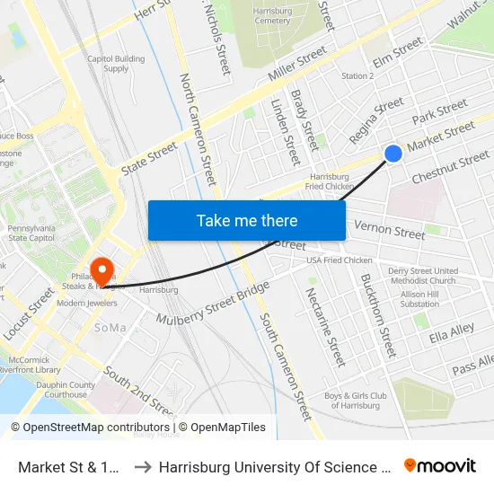 Market St & 16th St Eb to Harrisburg University Of Science And Technology map