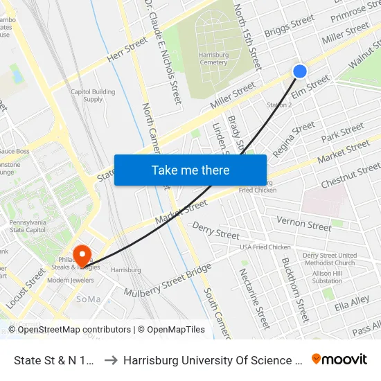 State St & N 17th St Eb to Harrisburg University Of Science And Technology map