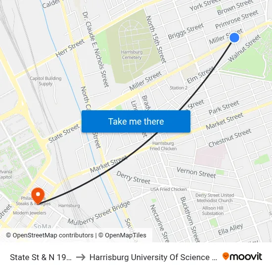 State St & N 19th St Wb to Harrisburg University Of Science And Technology map