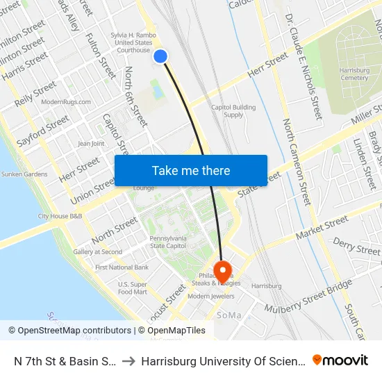 N 7th St & Basin St (Pheaa) Sb to Harrisburg University Of Science And Technology map