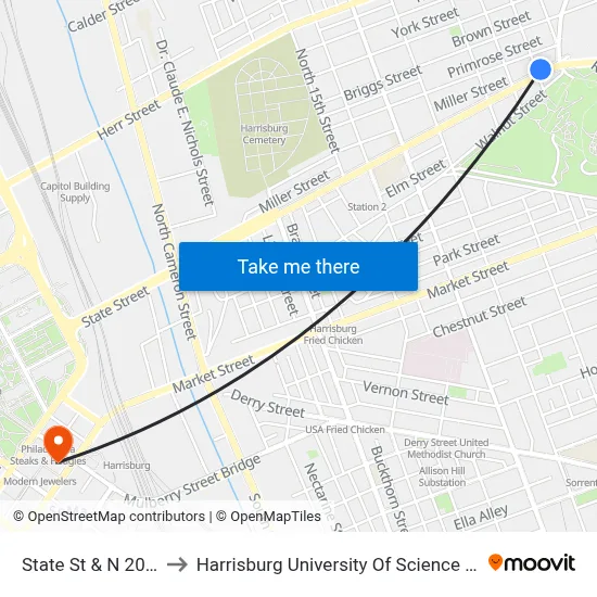 State St & N 20th St Wb to Harrisburg University Of Science And Technology map
