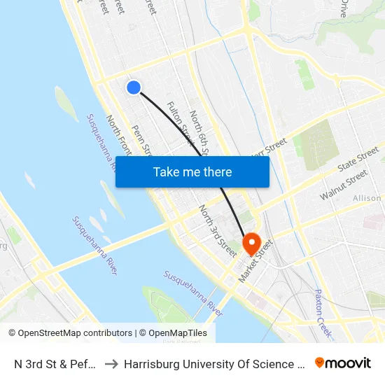 N 3rd St & Peffer St Sb to Harrisburg University Of Science And Technology map