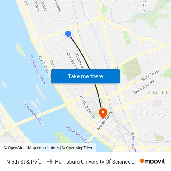 N 6th St & Peffer St Sb to Harrisburg University Of Science And Technology map