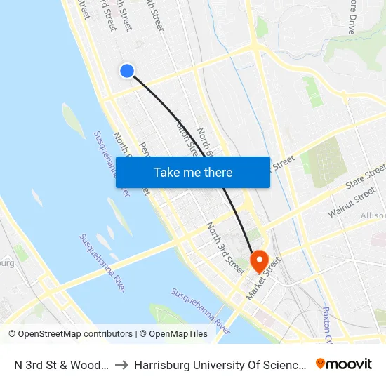N 3rd St & Woodbine St Sb to Harrisburg University Of Science And Technology map
