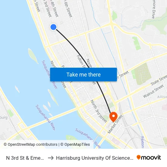 N 3rd St & Emerald St Sb to Harrisburg University Of Science And Technology map