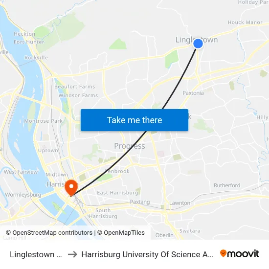 Linglestown Square to Harrisburg University Of Science And Technology map
