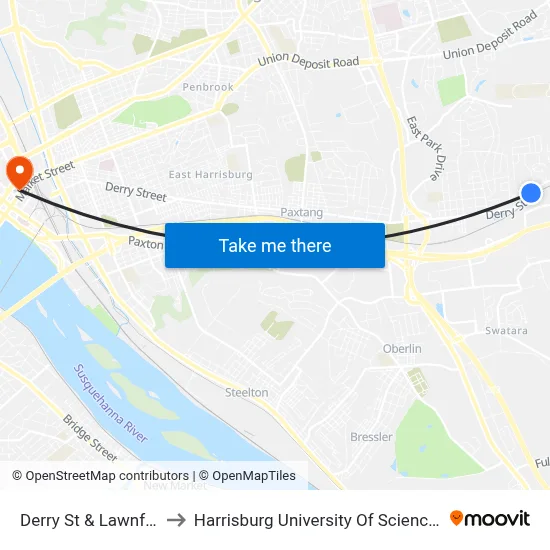 Derry St & Lawnford Wy Wb to Harrisburg University Of Science And Technology map