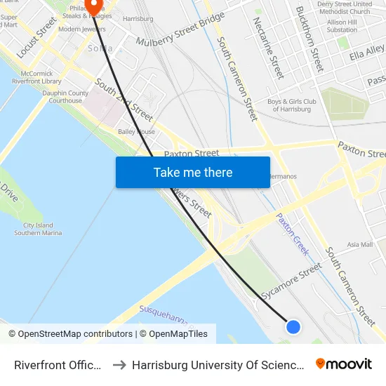 Riverfront Office Complex to Harrisburg University Of Science And Technology map