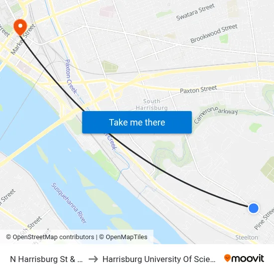 N Harrisburg St & Adams St Nb to Harrisburg University Of Science And Technology map
