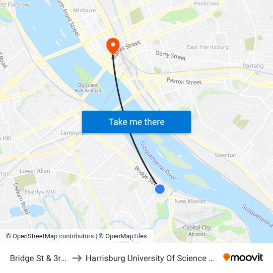 Bridge St & 3rd St Wb to Harrisburg University Of Science And Technology map