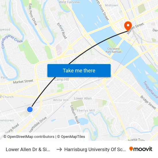 Lower Allen Dr & Simpson Ferry Rd Eb to Harrisburg University Of Science And Technology map