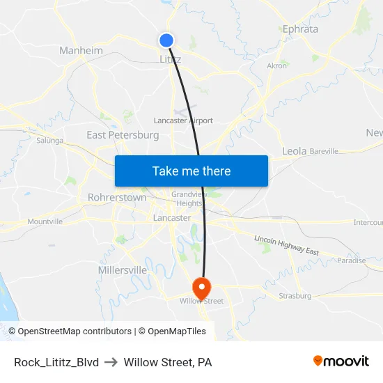Rock_Lititz_Blvd to Willow Street, PA map