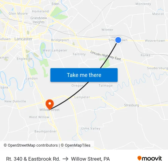 Rt. 340 & Eastbrook Rd. to Willow Street, PA map