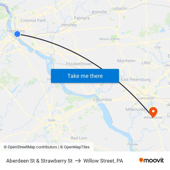 Aberdeen St & Strawberry St to Willow Street, PA map