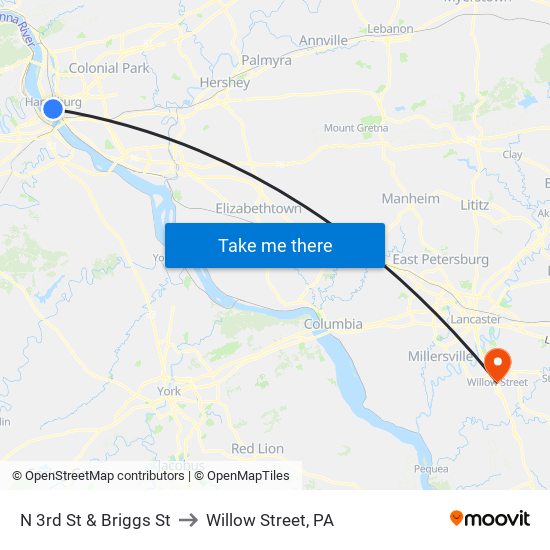 N 3rd St & Briggs St to Willow Street, PA map