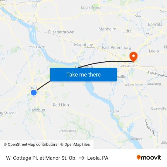 W. Cottage Pl. at Manor St. Ob. to Leola, PA map