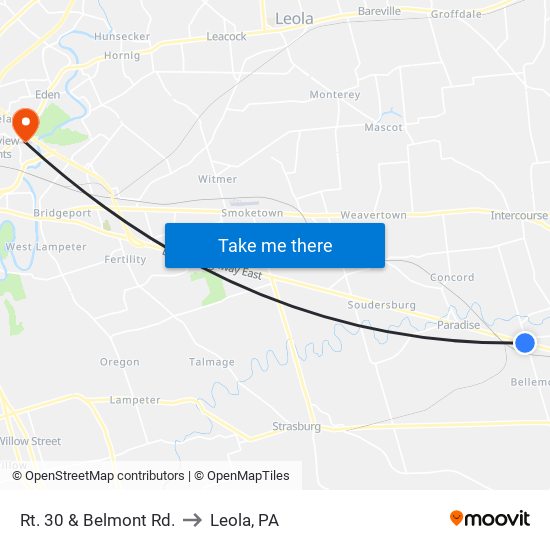 Rt. 30 & Belmont Rd. to Leola, PA map