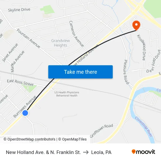 New Holland Ave. & N. Franklin St. to Leola, PA map