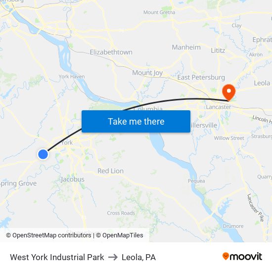 West York Industrial Park to Leola, PA map