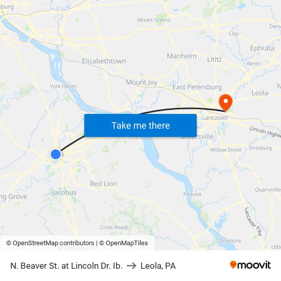 N. Beaver St. at Lincoln Dr. Ib. to Leola, PA map