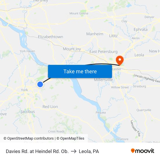 Davies Rd. at Heindel Rd. Ob. to Leola, PA map