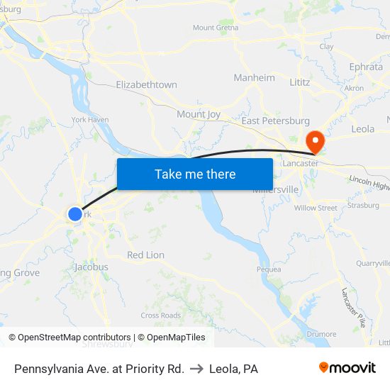 Pennsylvania Ave. at Priority Rd. to Leola, PA map