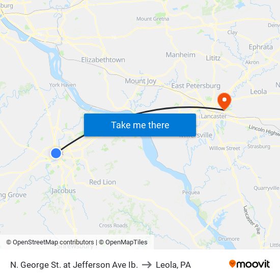 N. George St. at Jefferson Ave Ib. to Leola, PA map
