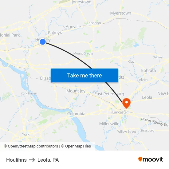Houlihns to Leola, PA map