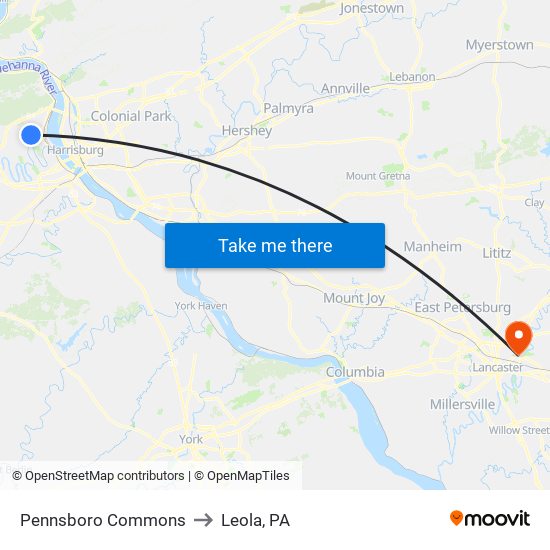 Pennsboro Commons to Leola, PA map