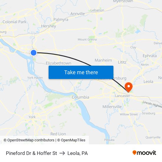 Pineford Dr & Hoffer St to Leola, PA map