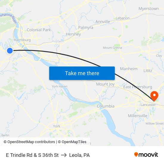 E Trindle Rd & S 36th St to Leola, PA map